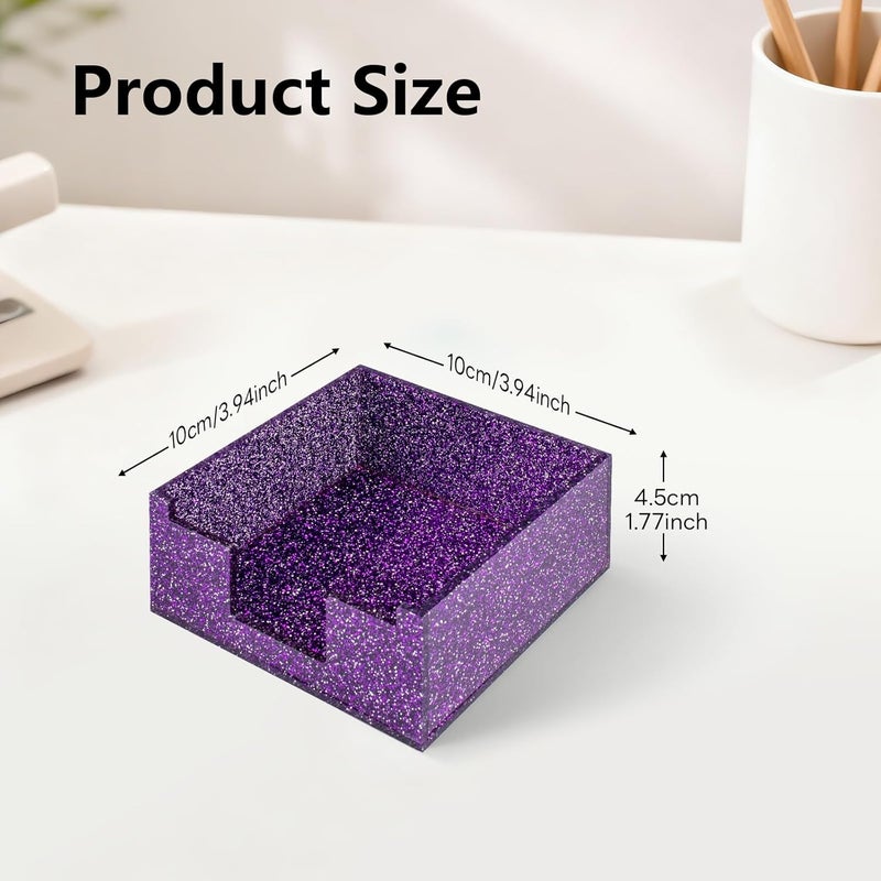 Luminzo Purple Sparkling Sticky Note Holder, Glitter Acrylic Organizer, 3.94 x 3.94 in Multi-Use Tray for Office, School & Home Desk - Image 2